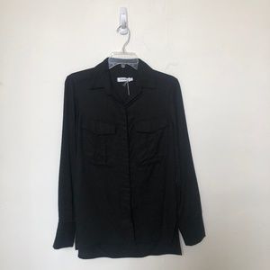 Black Loose Fit Button Down With Pockets